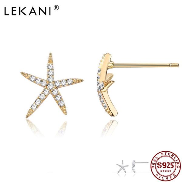 

stud lekani 925 sterling silver starfish earrings exquisite cubic zircon fashion women fall fine jewelry anniversary romantic gift, Golden;silver