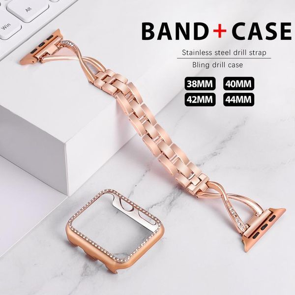

diamond band + case for watch 40mm 44mm 38mm 42mm iwatch series 5 4 3 2 1 bracelet stainless ste jllawi, Black;brown