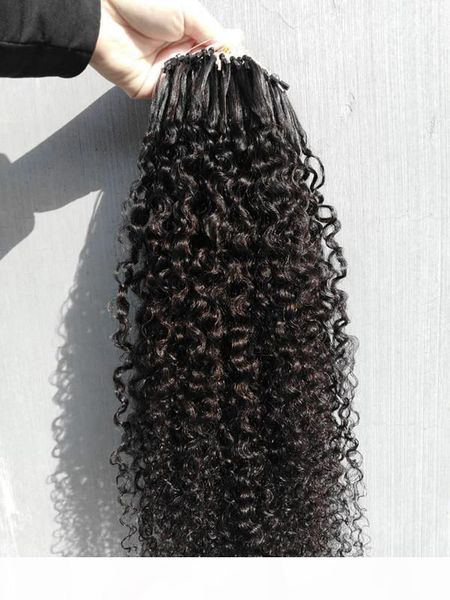

new arrive brazilian human kinky curly microlink hair extensions natral black color microloop hair 100g one bundle