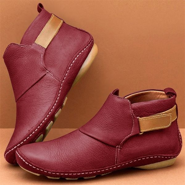 

women pu leather boots casual soft comfy winter snow ankle booties fashion slip-on adjustable flat shoes female new y200114, Black