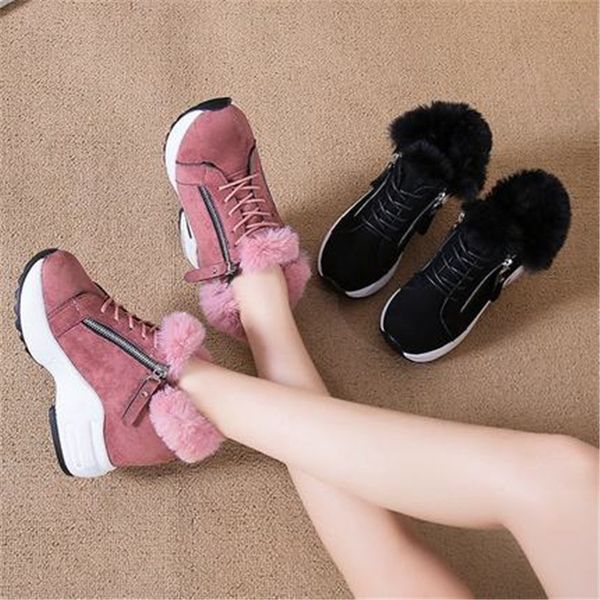 

new snow 2021 sneaker platforms keep warm winter thick fur mujer boots 1553, Black