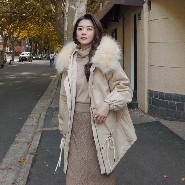 

korean style winter jacket women hooded parkas woman warm coats and jackets big fur collar fashion 2021 chaqueta mujer pph2338, Black