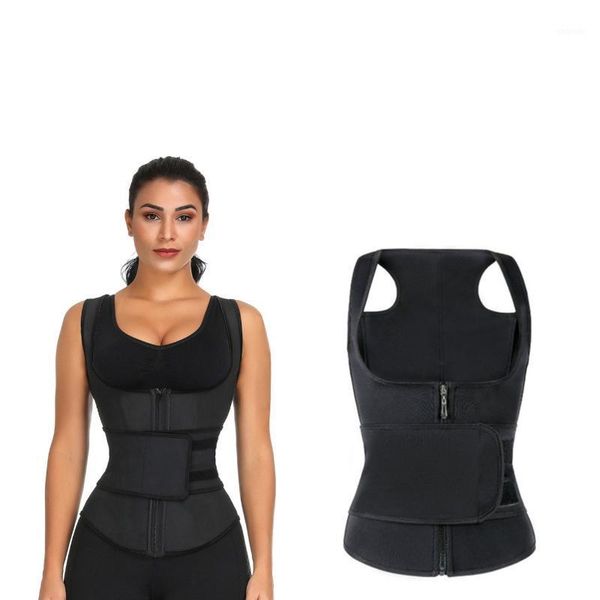 

yoga outfits women waist trainer corset zipper vest body shaper cincher tank with adjustable straps slimming trimmer workout therm1, White;red