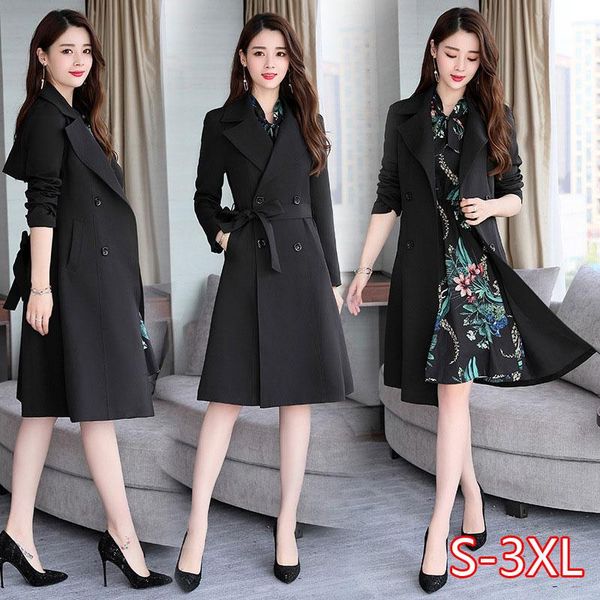 

elegant mid-length trench long sleeve two-piece dress windbreaker coat dress suit 2pcs 2020, Tan;black