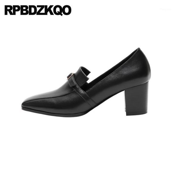 

black block women high heels pumps office nude shoes elegant size 4 34 genuine leather thick formal court square toe 2020 chunky1