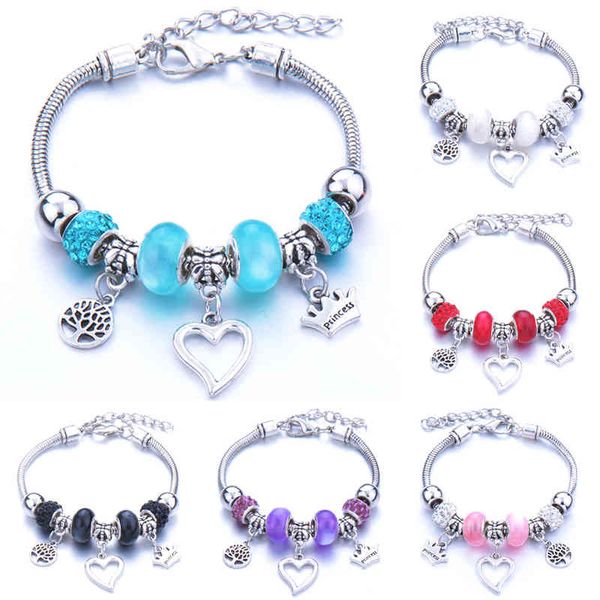 

2021 multi-element crystal big hole bead bracelet peach heart ethnic style glass rhinestone diy pandora-style, Golden;silver