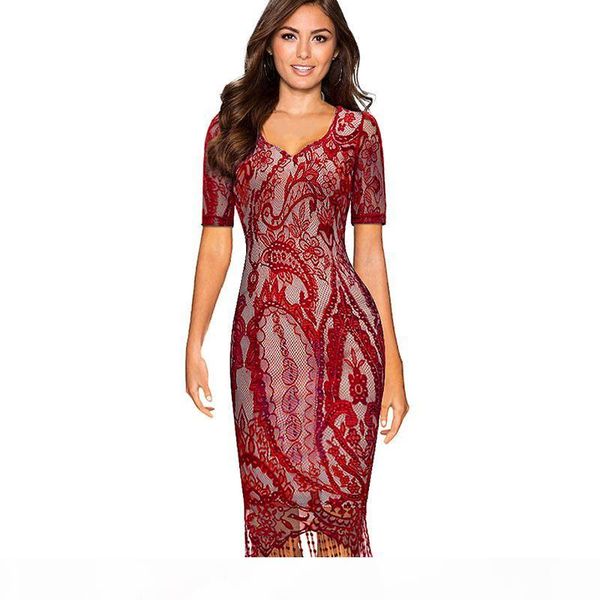 

women summer vintage elagant ladylike fringe tassel hemline graphic flower lace pattern short sleeve sheath bodycon dress eb337, Black;gray