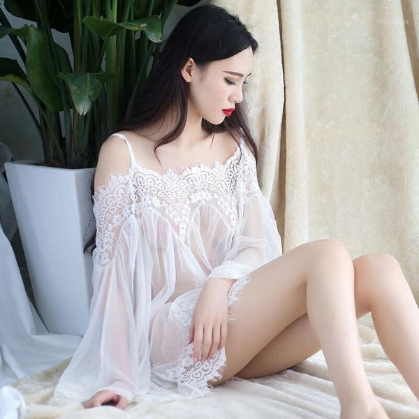 

yeng lingerie off-the-shoulder lace transparent mesh lingerie woman nightdress suit sleepwear1, Black;red