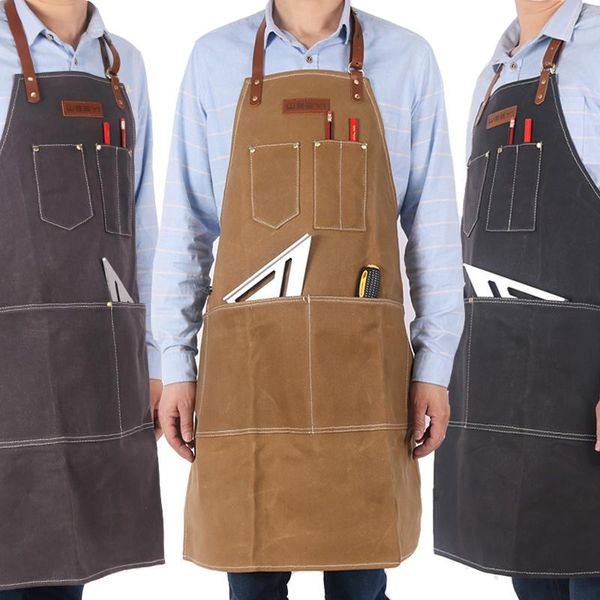 

aprons weeyi vintage heavy waxed canvas apron for barber carpenter with leather strap women men working bbq grill delantal