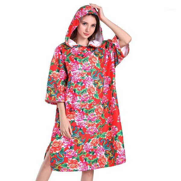 

floral bathrobe quick-dry changing robe bath towel outdoor hooded beach towel superfine fiber poncho bathrobe1