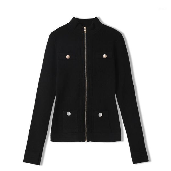 

2020 knitted sweater women zipper cardigans long sleeve button up elegant fashion autumn winter argyle plaid jacket sweaters1, White