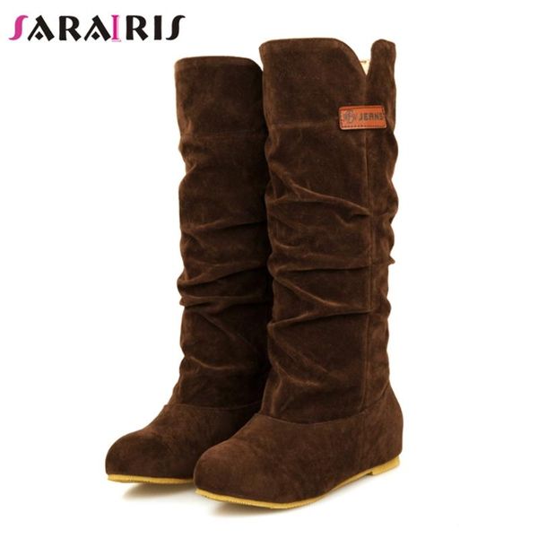 

boots sarairis fashion female pleated retro daily mid calf women round toe height increasing med heels shoes woman, Black