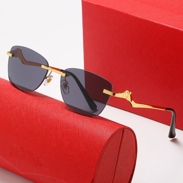 Леопардовые бескаркасные солнцезащитные очки в нескольких стилях Мужская мода Тенденция Уличная стрельба Солнцезащитные очки Женщины Личность деловые отношения Зеркальные ножки Оптические очки