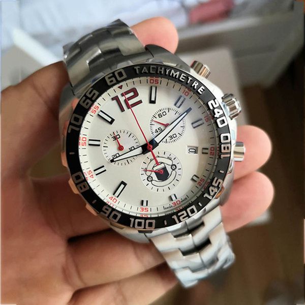 

new watch 46mm chronograph quartz movement stainless steel strap men's watch clock luxury business wristwatch, Slivery;brown