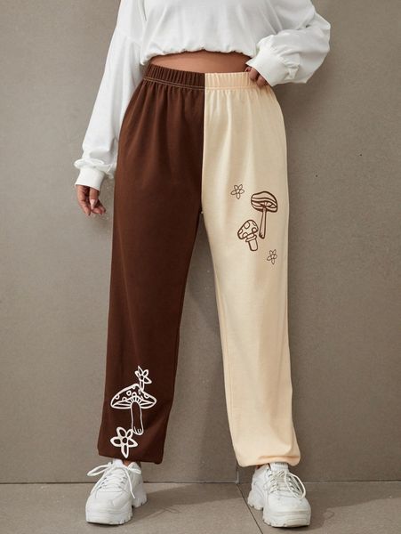 

plus two tone mushroom print sweatpants 90ir#, Black