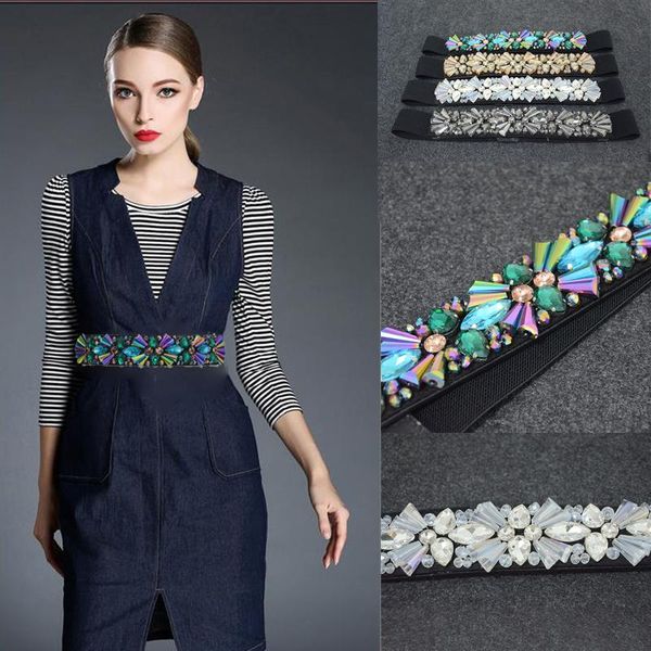 

belts 2021 rhinestone bead 4 color flower elastic waist seal ladies fashion crystal body skirt belt bg-1566, Black;brown