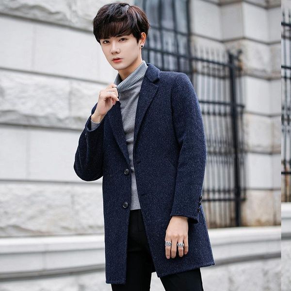 

qiu dong men about double coat cloth coat in han edition business casual long cashmere woolen cloth dust male, Black