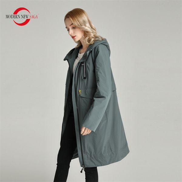 

modern new saga women coat spring long jacket hooded casual cotton padded jacket autumn women long parka coats plus size 201210, Black