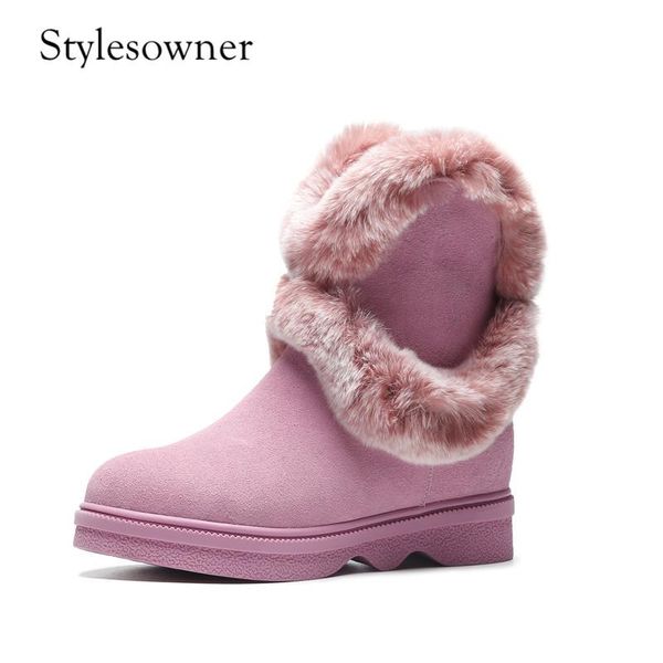 

stylesowner design pink woman snow boots popular winter hidden increasing height cow suede high platform winter boots, Black