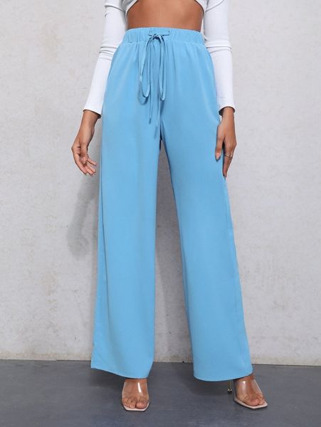 

solid drawstring waist pants f6xk#, Black;white