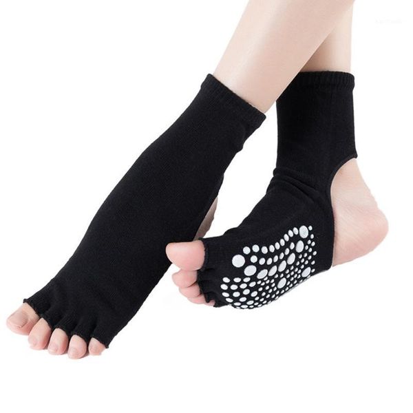 

sports socks fitness gym backless women yoga breathable soft cotton blend toeless pilates anti slip ballet dance comfortable home1, Black