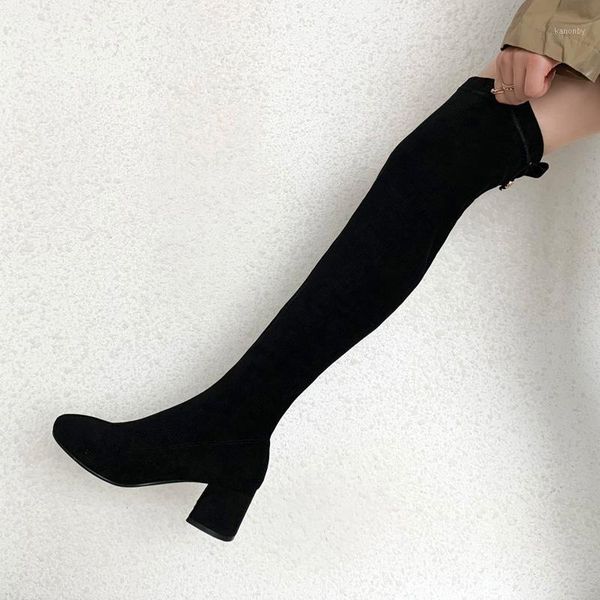 

elegant cambat boots for women high heels boots over ther knee 2020 winter shoes woman party warm size 34-431, Black