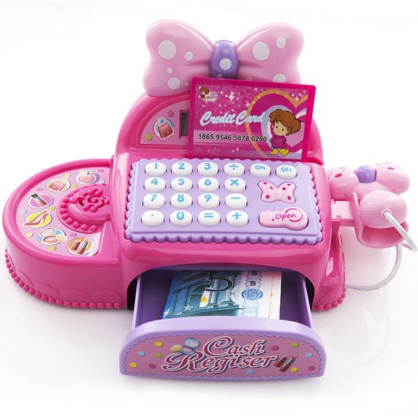 

kids supermarket cash register simulated role play toy girl birthday gift multi-functional cash toys with calculator and scanner 1019