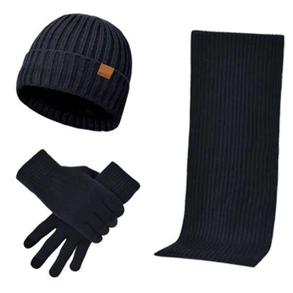 

unni3 in 1 winter warm ribbed knit beanie hat long scarf touch screen gloves, Blue;gray