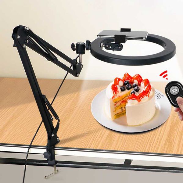 

flash heads 26cm led ring light with long arm stand selfie lamp dimmable pography lighting kit foe live tiktok phone clip foldable holder