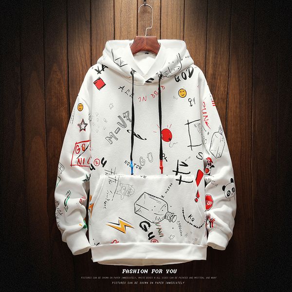 

streetwear japanese autumn harajuku sweatshirt men's loose large size was thin hooded fat korean casual graffiti shirt hoodies, Black