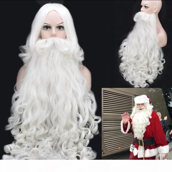 

z&f father christmas wigs white long beard decorations santa cosplay wig and beard set ornaments for party halloween, Black