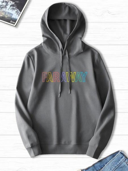 

men letter graphic drawstring hoodie g6yl#, Black