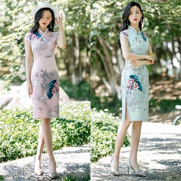 

oversize 4xl chinese traditional style rayon cheongsam elegant women' s handmade button dress mandarin collar short qipao1, Red