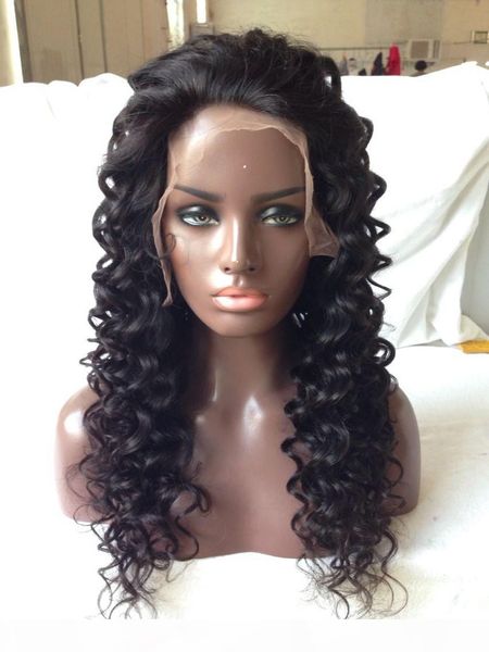 

curly full lace human hair wigs with baby hair loose wave pre plucked natural hairline brazilian remy hair front lace wavy wig, Black;brown