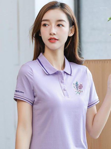 

women's polos summer cotton short sleeve t-shirt women's 2021 style fashion loose-fit half large size sports coat shirt1, White