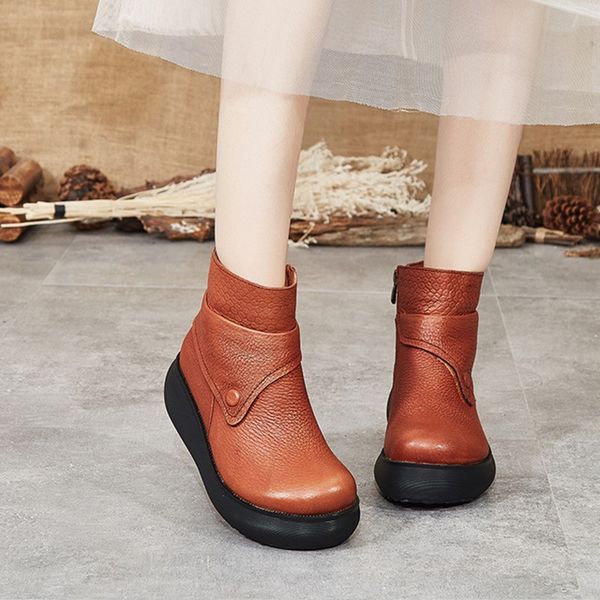 

boots snow women 2021 ladies winter leather fashion wild flat short thick bottom non-slip casual women's, Black