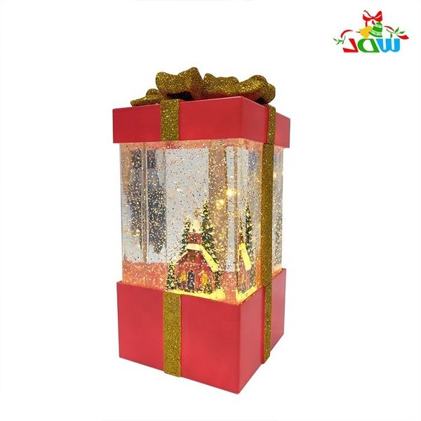 

led christmas+decoration+supplies xmas village small resin houses spinning light up snow globe for christmas with gift box