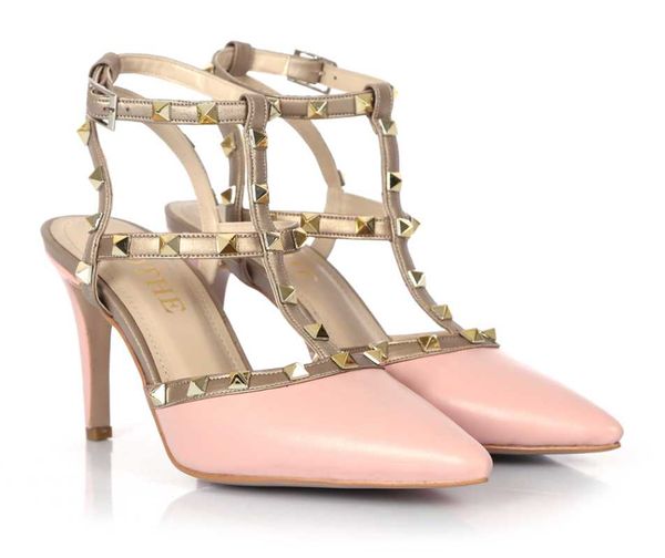 

stl-5045 women rivet thin heels pointed toe shoes night party evening dress high fashion buckled summer new style sandals, Black