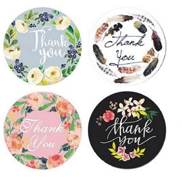 

flower pattern thank you sticker circular multi floral design handmade gift stickers wedding birthday decor label sticky paper 1 2jk l2