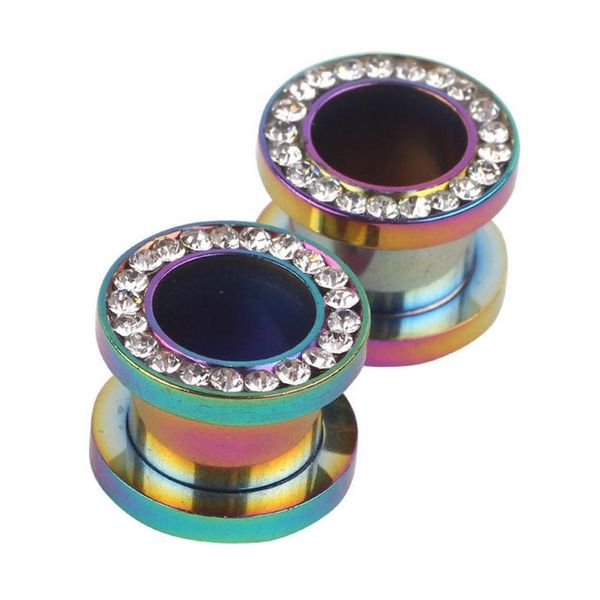

rainbow crystal 6 sizes 3-10mm fashion screw tunnel ear plug clear gem flesh tunnel fit gauges jllftq carshop2006, Silver