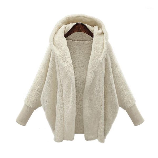 

2019 faux fur coat women warm outwear plush notch collar loose fur jacket winter coat loose cardigan trench solid female jacket1, Black