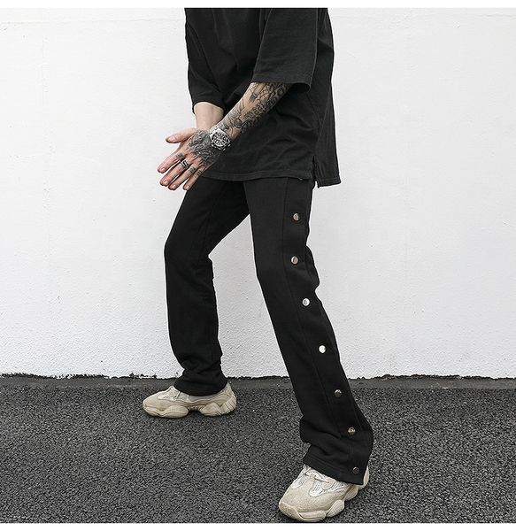 

oem for men dropshipping hip-hop streetwear stock mens black snap sweat pants