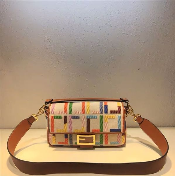 

ff embroidery embroidered leather women's shoulder bag