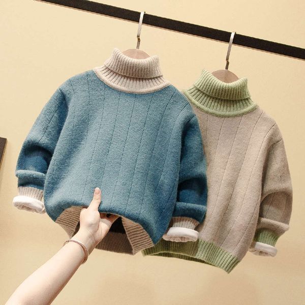

boys' high collar, pullover, autumn and winter edition, korean children's thickened warm sweater, baby's fashion, Blue