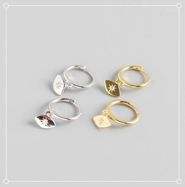 

ins authentic 925 sterling silver gold/white star astral zirconia oval hoop huggie earrings fine jewelry tle7551, Golden;silver