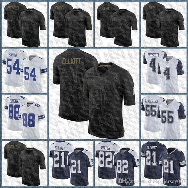 

custom dallas cowboys 4 dak prescott 21 ezekiel elliott stitched leighton vander esch 19 amari cooper smith 2020 salute to service, Black;red