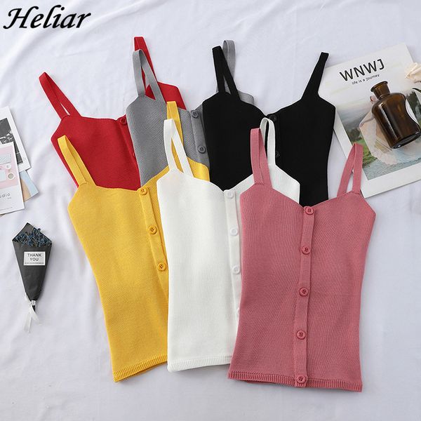

heliar all match vest female summer sleeveless knitting inside bottom short crop club solid tank with buttons t200706, White