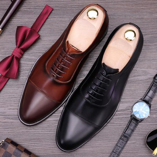 

england style men pointed toes lace up breathable shoes men england style business handmade wedding shoes ing, Black