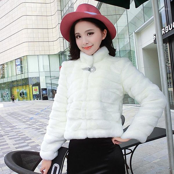 

savabien 2020 autumn winter coat women elegant long sleeve short faux fur coat stand collar furry female fur streetwear1, Black