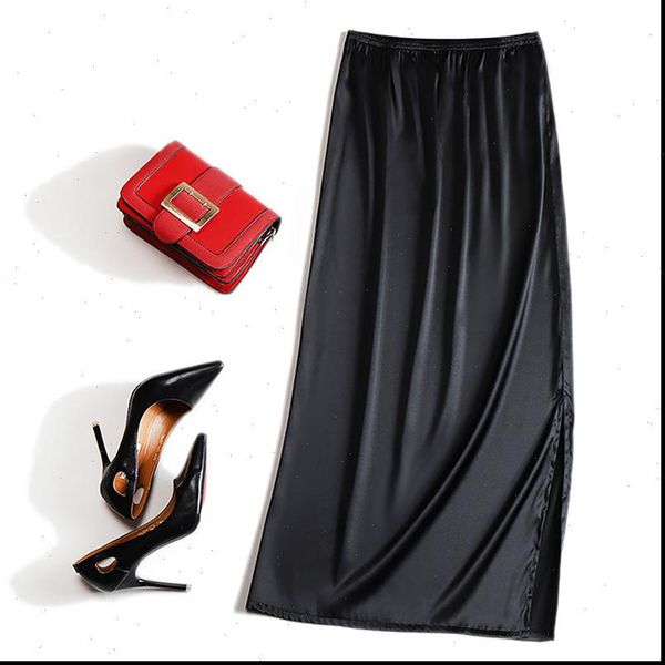 

silk 100 real pure mulberry satin summer women silk long skirt skirts womens jupe femme maxi skirt black
